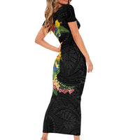 Hawaiian Tropical Plants and Chameleon Family Matching Short Sleeve Bodycon Dress and Hawaiian Shirt Polynesian Art Colorful LT03 - Polynesian Pride