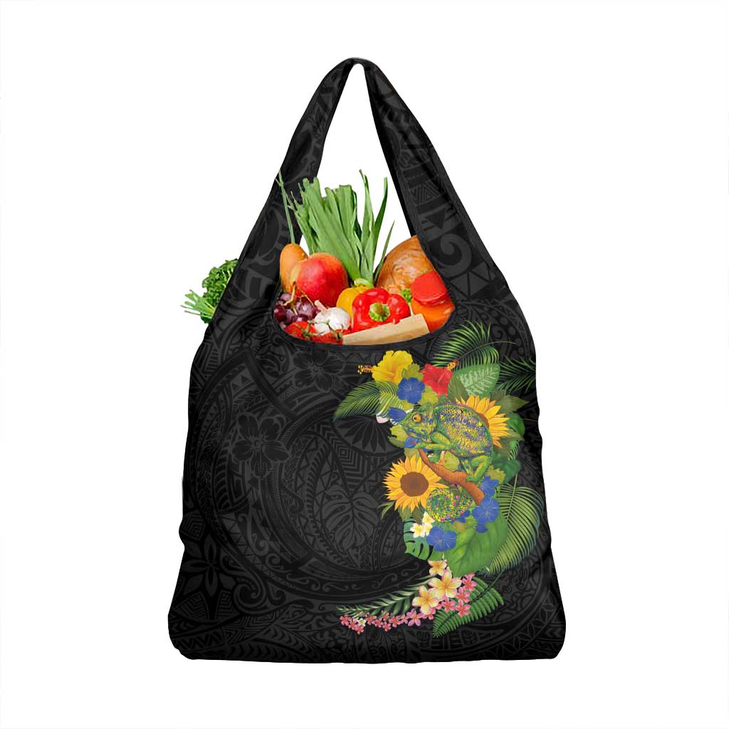 Hawaiian Tropical Plants and Chameleon Grocery Bag Polynesian Art Colorful - Polynesian Pride
