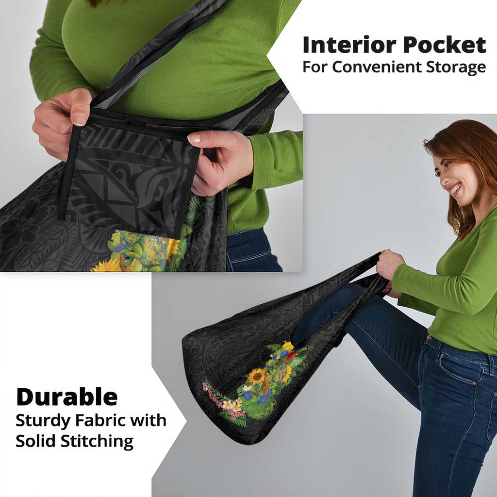 Hawaiian Tropical Plants and Chameleon Grocery Bag Polynesian Art Colorful - Polynesian Pride