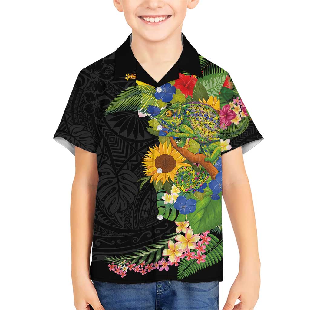 Hawaiian Tropical Plants and Chameleon Hawaiian Shirt Polynesian Art Colorful - Polynesian Pride
