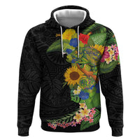 Hawaiian Tropical Plants and Chameleon Hoodie Polynesian Art Colorful - Polynesian Pride