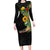 Hawaiian Tropical Plants and Chameleon Long Sleeve Bodycon Dress Polynesian Art Colorful - Polynesian Pride