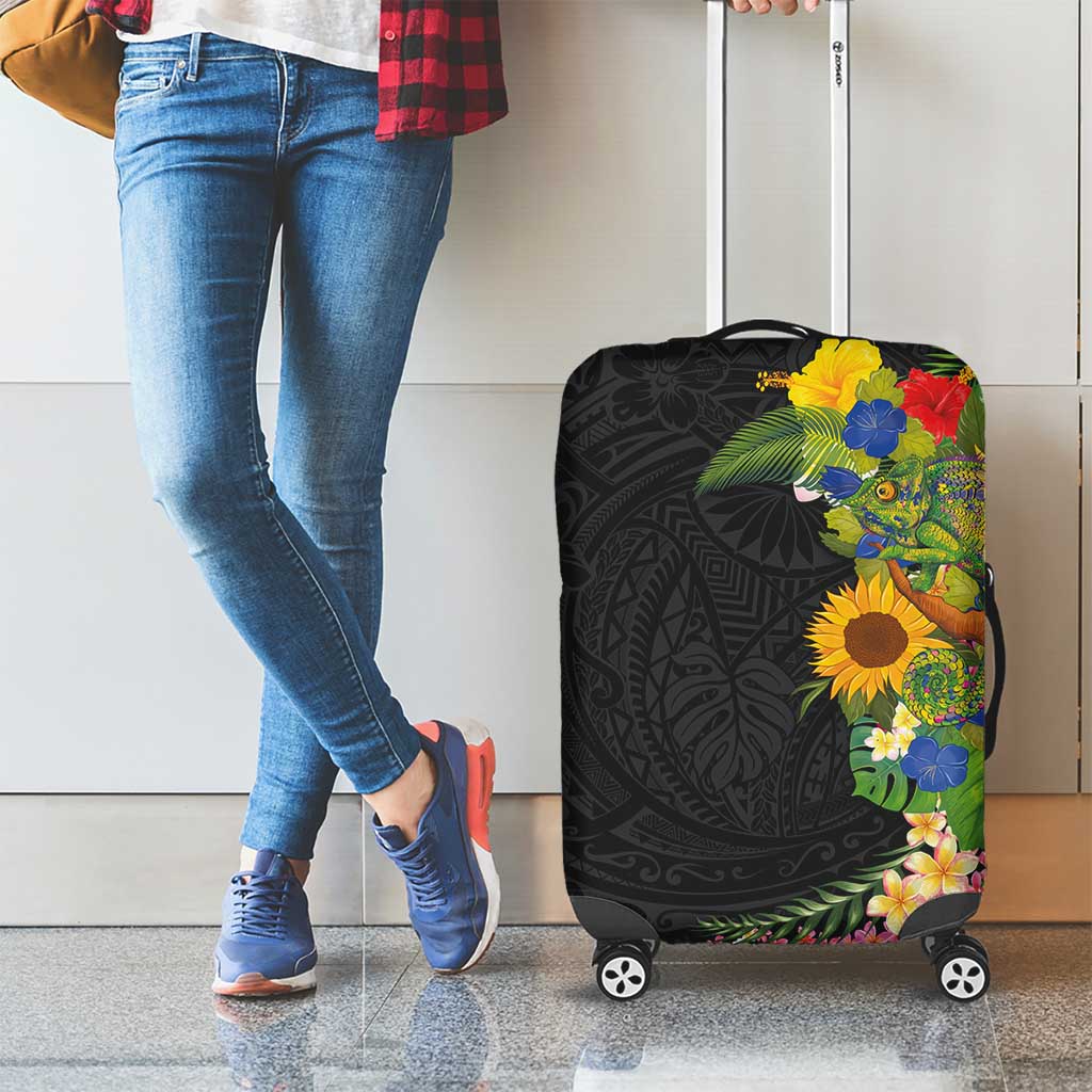 Hawaiian Tropical Plants and Chameleon Luggage Cover Polynesian Art Colorful - Polynesian Pride