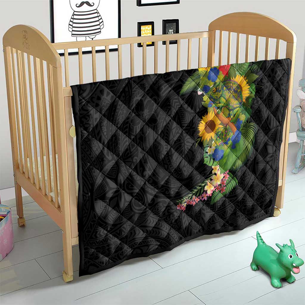Hawaiian Tropical Plants and Chameleon Quilt Polynesian Art Colorful - Polynesian Pride