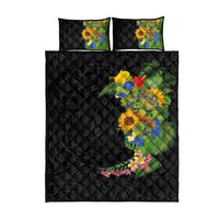 Hawaiian Tropical Plants and Chameleon Quilt Bed Set Polynesian Art Colorful - Polynesian Pride