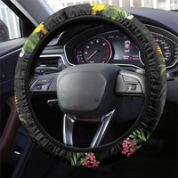 Hawaiian Tropical Plants and Chameleon Steering Wheel Cover Polynesian Art Colorful - Polynesian Pride