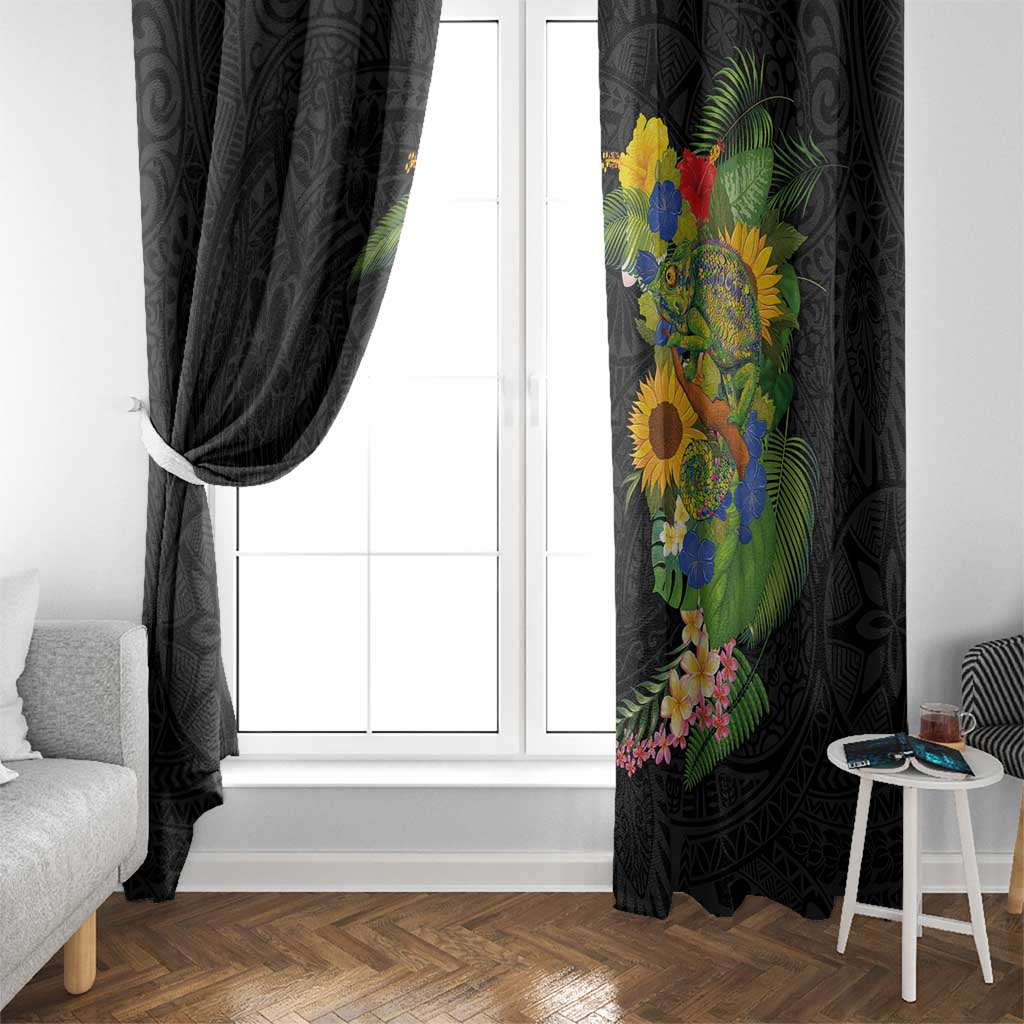 Hawaiian Tropical Plants and Chameleon Window Curtain Polynesian Art Colorful - Polynesian Pride