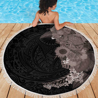 Hawaiian Tropical Plants and Chameleon Beach Blanket Polynesian Art Grayscale - Polynesian Pride