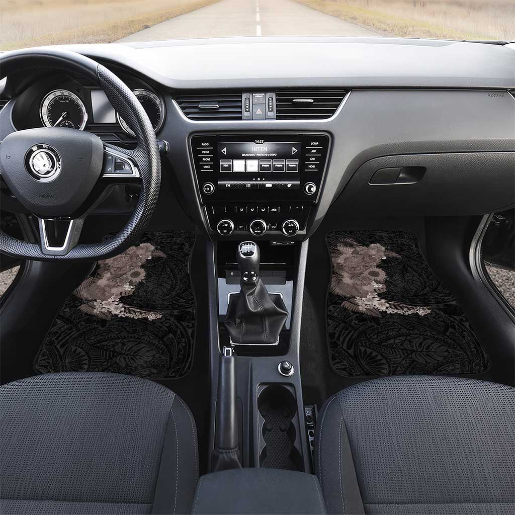 Hawaiian Tropical Plants and Chameleon Car Mats Polynesian Art Grayscale - Polynesian Pride