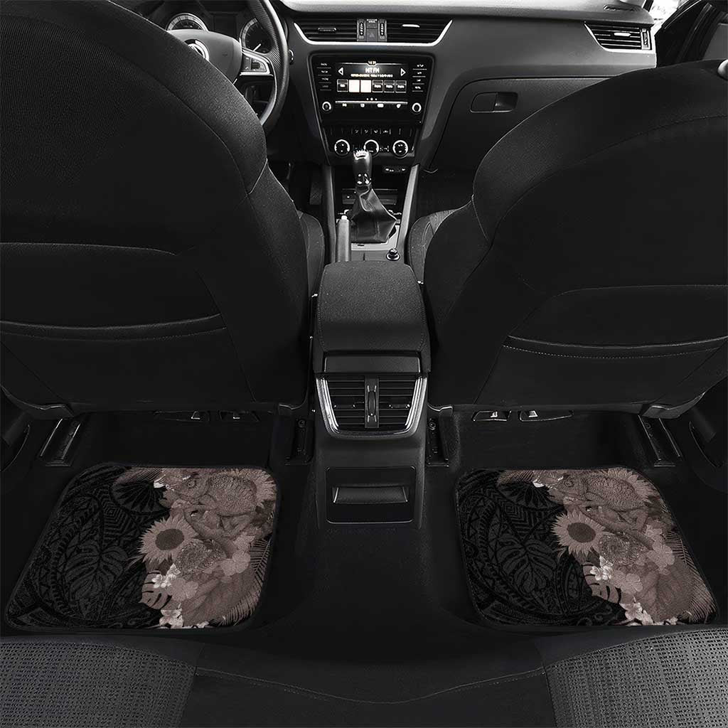 Hawaiian Tropical Plants and Chameleon Car Mats Polynesian Art Grayscale - Polynesian Pride