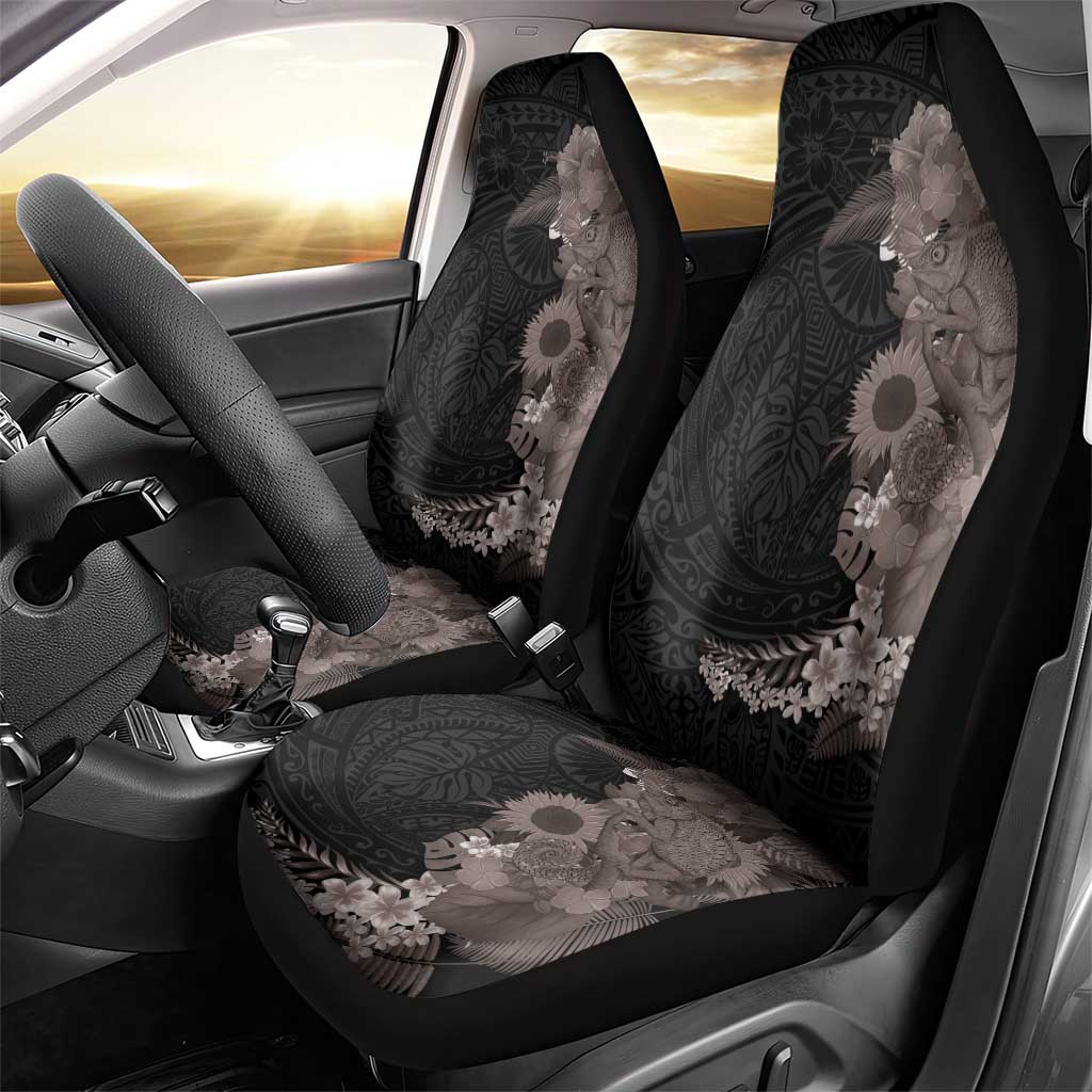 Hawaiian Tropical Plants and Chameleon Car Seat Cover Polynesian Art Grayscale - Polynesian Pride