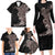 Hawaiian Tropical Plants and Chameleon Family Matching Long Sleeve Bodycon Dress and Hawaiian Shirt Polynesian Art Grayscale - Polynesian Pride