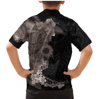 Hawaiian Tropical Plants and Chameleon Family Matching Mermaid Dress and Hawaiian Shirt Polynesian Art Grayscale LT03 - Polynesian Pride