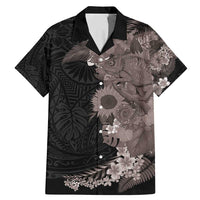 Hawaiian Tropical Plants and Chameleon Family Matching Mermaid Dress and Hawaiian Shirt Polynesian Art Grayscale LT03 Dad's Shirt - Short Sleeve Black - Polynesian Pride