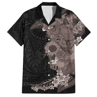 Hawaiian Tropical Plants and Chameleon Family Matching Off Shoulder Maxi Dress and Hawaiian Shirt Polynesian Art Grayscale LT03 Dad's Shirt - Short Sleeve Black - Polynesian Pride