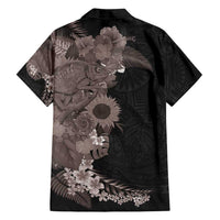 Hawaiian Tropical Plants and Chameleon Family Matching Off Shoulder Short Dress and Hawaiian Shirt Polynesian Art Grayscale LT03 - Polynesian Pride