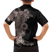 Hawaiian Tropical Plants and Chameleon Family Matching Summer Maxi Dress and Hawaiian Shirt Polynesian Art Grayscale LT03 - Polynesian Pride
