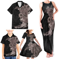 Hawaiian Tropical Plants and Chameleon Family Matching Tank Maxi Dress and Hawaiian Shirt Polynesian Art Grayscale - Polynesian Pride