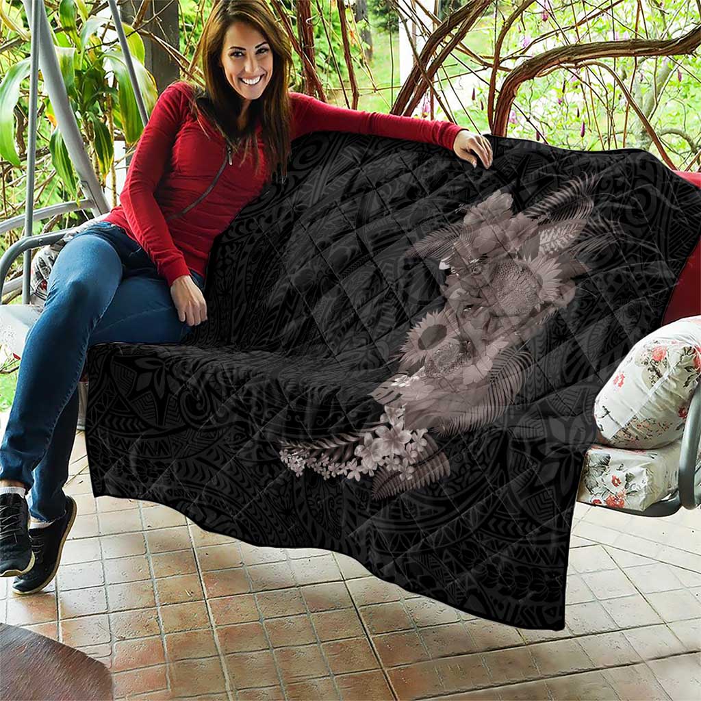 Hawaiian Tropical Plants and Chameleon Quilt Polynesian Art Grayscale - Polynesian Pride
