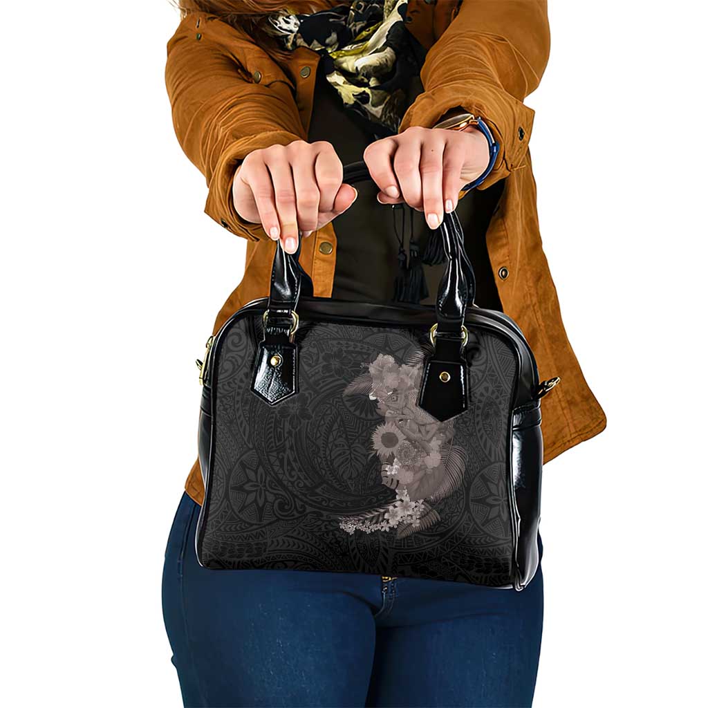 Hawaiian Tropical Plants and Chameleon Shoulder Handbag Polynesian Art Grayscale - Polynesian Pride