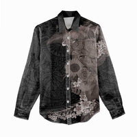 Hawaiian Tropical Plants and Chameleon Women Casual Shirt Polynesian Art Grayscale - Polynesian Pride