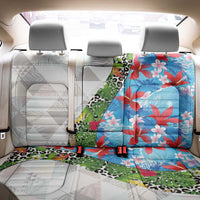 Hawaiian Tropical Flowers and Leaves Back Car Seat Cover on Leopard Pattern Half Style White-Blue Version - Polynesian Pride