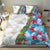 Hawaiian Tropical Flowers and Leaves Bedding Set on Leopard Pattern Half Style White-Blue Version - Polynesian Pride