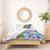 Hawaiian Tropical Flowers and Leaves Bedding Set on Leopard Pattern Half Style White-Blue Version - Polynesian Pride