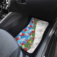 Hawaiian Tropical Flowers and Leaves Car Mats on Leopard Pattern Half Style White-Blue Version - Polynesian Pride