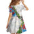 Hawaiian Tropical Flowers and Leaves Family Matching Long Sleeve Bodycon Dress and Hawaiian Shirt on Leopard Pattern Half Style White-Blue Version - Polynesian Pride