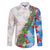 Hawaiian Tropical Flowers and Leaves Family Matching Long Sleeve Bodycon Dress and Hawaiian Shirt on Leopard Pattern Half Style White-Blue Version - Polynesian Pride