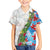 Hawaiian Tropical Flowers and Leaves Family Matching Long Sleeve Bodycon Dress and Hawaiian Shirt on Leopard Pattern Half Style White-Blue Version - Polynesian Pride