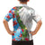 Hawaiian Tropical Flowers and Leaves Family Matching Short Sleeve Bodycon Dress and Hawaiian Shirt on Leopard Pattern Half Style White-Blue Version - Polynesian Pride