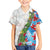 Hawaiian Tropical Flowers and Leaves Family Matching Short Sleeve Bodycon Dress and Hawaiian Shirt on Leopard Pattern Half Style White-Blue Version - Polynesian Pride