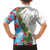 Hawaiian Tropical Flowers and Leaves Family Matching Tank Maxi Dress and Hawaiian Shirt on Leopard Pattern Half Style White-Blue Version - Polynesian Pride