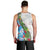 Hawaiian Tropical Flowers and Leaves Men Tank Top on Leopard Pattern Half Style White-Blue Version - Polynesian Pride