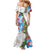 Hawaiian Tropical Flowers and Leaves Mermaid Dress on Leopard Pattern Half Style White-Blue Version - Polynesian Pride