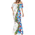 Hawaiian Tropical Flowers and Leaves Mermaid Dress on Leopard Pattern Half Style White-Blue Version - Polynesian Pride