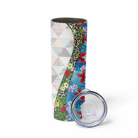 Hawaiian Tropical Flowers and Leaves Skinny Tumbler on Leopard Pattern Half Style White-Blue Version - Polynesian Pride
