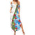 Hawaiian Tropical Flowers and Leaves Summer Maxi Dress on Leopard Pattern Half Style White-Blue Version - Polynesian Pride