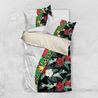 Hawaiian Tropical Flowers and Leaves Bedding Set on Leopard Pattern Half Style White-Black Version - Polynesian Pride