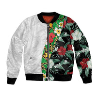 Hawaiian Tropical Flowers and Leaves Bomber Jacket on Leopard Pattern Half Style White-Black Version - Polynesian Pride