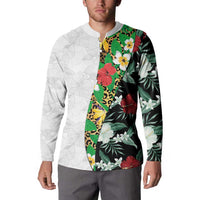 Hawaiian Tropical Flowers and Leaves Button Sweatshirt on Leopard Pattern Half Style White-Black Version - Polynesian Pride