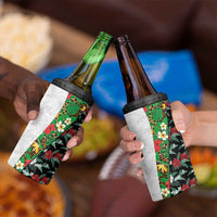 Hawaiian Tropical Flowers and Leaves 4 in 1 Can Cooler Tumbler on Leopard Pattern Half Style White-Black Version - Polynesian Pride