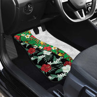 Hawaiian Tropical Flowers and Leaves Car Mats on Leopard Pattern Half Style White-Black Version - Polynesian Pride