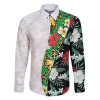 Hawaiian Tropical Flowers and Leaves Family Matching Short Sleeve Bodycon Dress and Hawaiian Shirt on Leopard Pattern Half Style White-Black Version LT03 Dad's Shirt - Long Sleeve White - Polynesian Pride