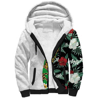 Hawaiian Tropical Flowers and Leaves Sherpa Hoodie on Leopard Pattern Half Style White-Black Version - Polynesian Pride