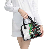 Hawaiian Tropical Flowers and Leaves Shoulder Handbag on Leopard Pattern Half Style White-Black Version - Polynesian Pride