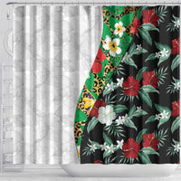 Hawaiian Tropical Flowers and Leaves Shower Curtain on Leopard Pattern Half Style White-Black Version - Polynesian Pride