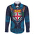 Fiji Coat of Arms Traditional Dashiki Family Matching Long Sleeve Bodycon Dress and Hawaiian Shirt Tapa Art and Palm Leaves Pattern Dark Navy Color - Polynesian Pride